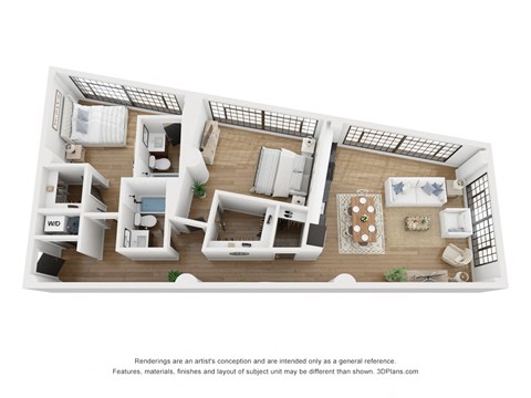 Floor plan for 2 beds, 2 baths, 1190 sqft